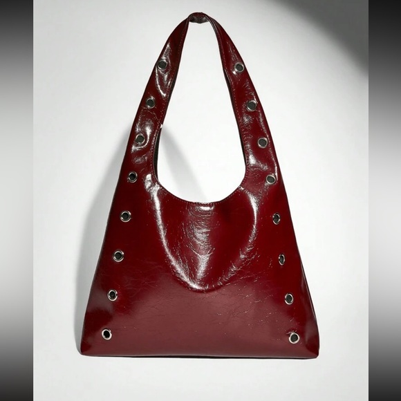Chic Burgundy Tote Bag with Grommet Details - Picture 2 of 6